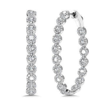 14K White Gold Cluster Diamonds Hoops